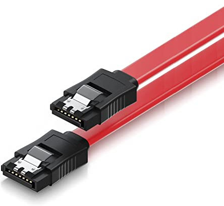 CABLEPELADO Cable SATA II | Cable de Datos | SATA II Serial ATA 3.0 Gbit/s | Cable sata plano | Cable de Conexión interno HDD SSD disco duro | Sata conexón recto | Rojo (Con anclajes)