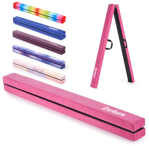 ZELUS 8' Folding Gymnastics Balance Beam, Floor Balance Beam w/Carry Handles Anti-Slip Base, Beginners & Professional Gymnasts (8 ft, Pink)