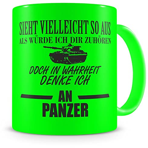 Samunshi® Tasse Panzer Spruch Bundeswehr Geschenke Kaffeetasse Tassen Teetasse Kaffeebecher Soldat neon grün