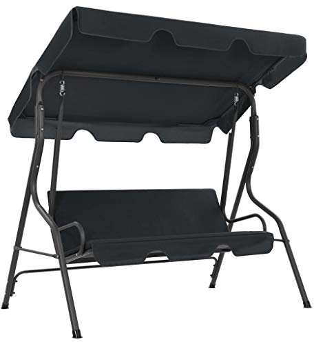 Festnight 3-Sitzer Hollywoodschaukel mit Dach | Schaukelbank Gartenschaukel 170 x 110 x 153 cm, inkl 1 Schaukelstuhl + Sitzpolster und 1 Sonnendach, Anthrazitgrau
