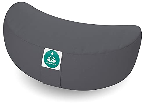 Present Mind Cuscino a mezzaluna Zafu per Yin Yoga (altezza 15 cm) - Prodotto in UE, grigio cemento, 100% cotone naturale con federe lavabili