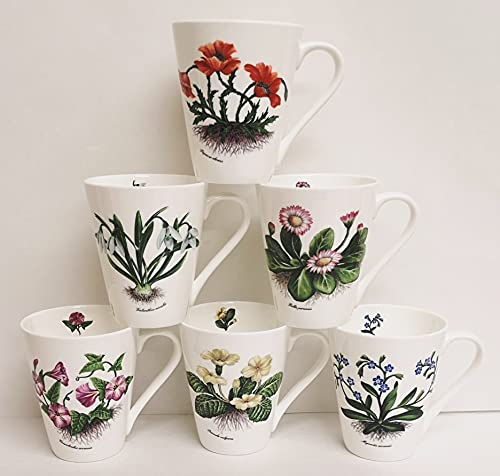 Botanic Flowers Mugs Set of 6 Fine Bone China Richmond 12oz 350 ml Cups Hand Decorated UK