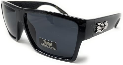 Locs 91105 Schwarze Sonnenbrille, authentische Gangster-Sonnenbrille, flache Oberseite, Lowrider Maddogger, Schwarz, Größe L, Schwarz, Large