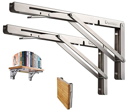 DOMI PRO Folding Shelf Brackets 24 Inch Heavy Duty Stainless Steel Collapsible Wall Mounted Shelf for DIY Bracket,Folding Bench,Work Table, Space Saving Max Load 500lb 2pcs with Screws