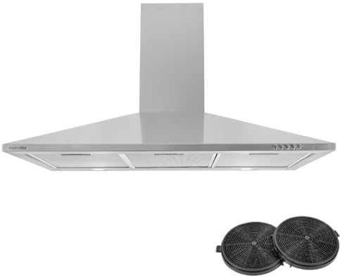 UNIVERSALBLUE Campana Extractora 90 cm Piramidal Acero Inoxidable | Extractor Aire | Filtros de Carbono | 3 Velocidades | Control por Botones | Clase Energética C | Campana Sin Salida de Humos