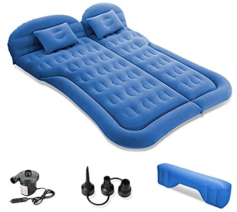 Ergocar Auto Luftmatratze SUV Aufblasbare Matratze mit Pumpe MPV Air Bett Camping Auto Kissen Erhöhte Luftmatratze Für Camping Reisen Hinterhof Strand (Blau)