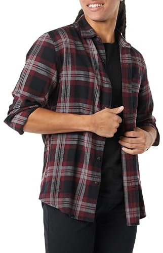 Amazon Essentials Chemise en Flanelle à Manches Longues (Grandes Tailles Disponibles) Homme, Noir Bordeaux Gris Écossais, S
