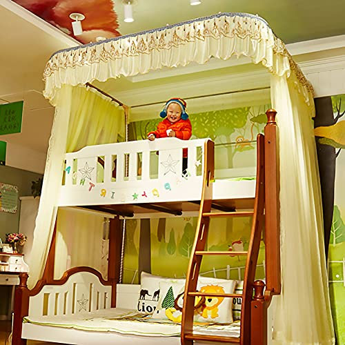 DREI Türen Etagenbett Moskitonetz Betthimmel,Ideal Für Schlafzimmer Dekorative,Quadratische Schlagen-kostenlos Track Mückennetz-Beige 200x180x265cm