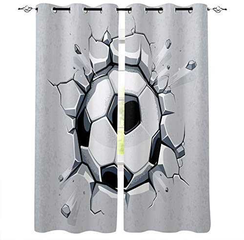 Kinder Gardinen Schlafzimmer Vorhang Liebe Fußball Schattierung Und Rauschunterdrückung, Wohnzimmer Schlafzimmer Und Küche Perforiert Polyestervorhänge 150X166Cm