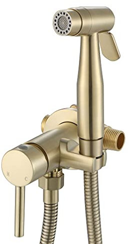 Handheld Bidet Sprayer Brushed Gold Warm Water, WiPPhs Stainless Steel Bidet Hand Held Sprayer for Toilet with Brass Hot and Cold Mixing Valve, WI9138BG, NPT 1/2 Standard Size