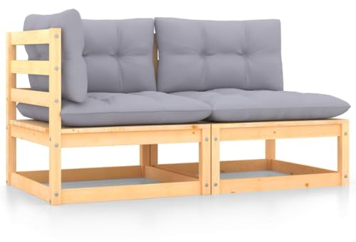 vidaXL Garten Lounge Set 2-TLG., Gartenmöbel Set Sitzgruppe für Garten Terrasse Balkon, Modular Sofa mit Kissen, Garnitur Loungemöbel, Kiefer Massivholz
