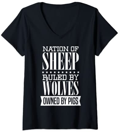 Damen Nation of Sheep Ruled By Wolves Owned By Pigs Liberty T-Shirt mit V-Ausschnitt