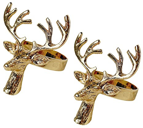 Serviettenringe Hirsch 2 Stück Metall Gold Serviettenhalter Rentier Weihnachten
