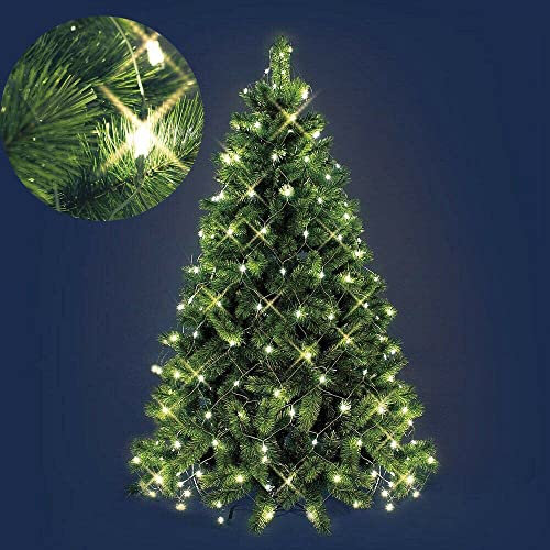 Mantello led per albero di Natale da 180 cm rete luminoso natalizio 198 luci filo verde luce bianca calda multicolore (Caldo)