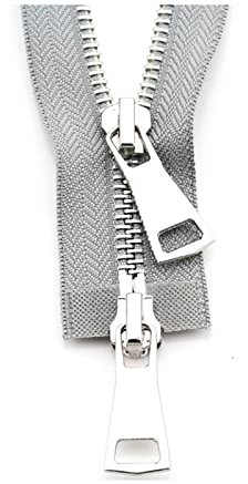 Stevenurr 1 Stück 70/90cm 5# Metallreißverschluss Silber Doppelschieber Zwei-Wege-Reißverschluss für Manteltasche Kleidungsstück Nähzubehör, Grau, 70cm