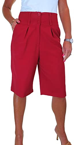 Paulo Due Ladies Knee Length Tailored Shorts with Wide Waistband | Women's Bermuda Shorts, High Waisted, Summer, Relaxed Fit