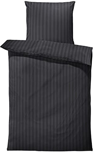 one-home Bettwäsche 135x200 cm Streifen gestreift schwarz weich Elegant Damast Microfaser