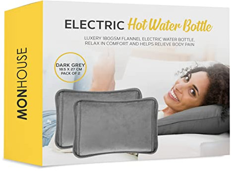 MONHOUSE Rechargeable Electric Hot Water Bottle Grey - Bed Hand Warmer Massaging Heat Pad Cozy - Soft & Cosy Heated Water Bag Warm & Soft to Touch Waist Belt - No Refill