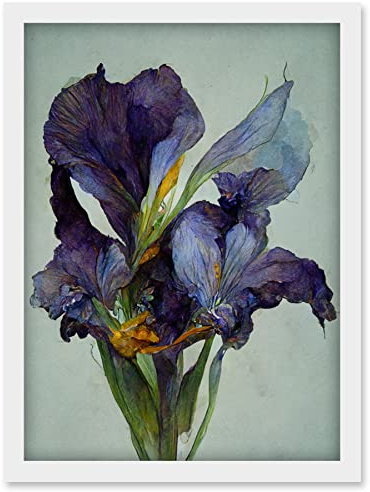 Doppelganger33 LTD Iris Floral Modern Watercolour Artwork Framed Wall Art Print A4