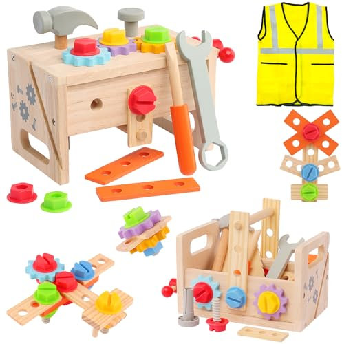BALOBOO Montessori Toys for 3 Year Old Kids Tool Bench STEM Toys Age 3 Wooden Tool Box Sensory Toys for Autism Children Tool Kit Educational Construction Toys for 3 4 5 6 7 Year Olds Boys Girl