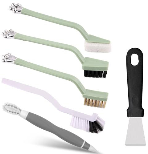 Set di 6 spazzole per la pulizia della cucina, in ottone, per fornelli a gas, in nylon, per lavello da cucina, raschietto per piano cottura, setole rigide per rimuovere ruggine e polvere, spazzola per