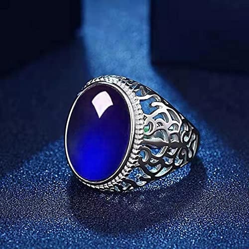 ARTQ Steinring Blaue Jade Natursteinring Frauen Silber Farbe Verstellbarer Öffnungsring Vintage Statement Ringe St. Patrick's Day Party Geschenk Schmuck Für Frau Freundin Mutter