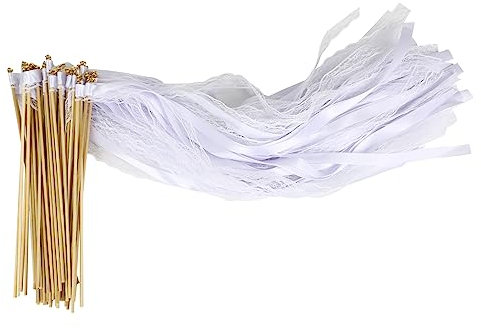 jackfru Lot de 100 baguettes en dentelle avec rubans de mariage - Pour les fêtes, les fêtes prénatales, les vacances, les célébrations (blanc - 50 pièces)