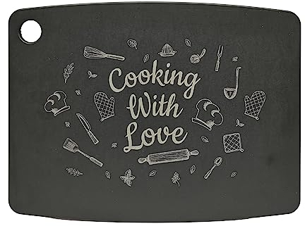 JADE Schneidebrett Gourmet Kitchen Lasergravur - Happiness is homemade - Zellulose-Laminat - spülmaschinenfest, hygienisch, messerschonend, robust, nachhaltig - Küchenbrett für Profis & Geschenkidee