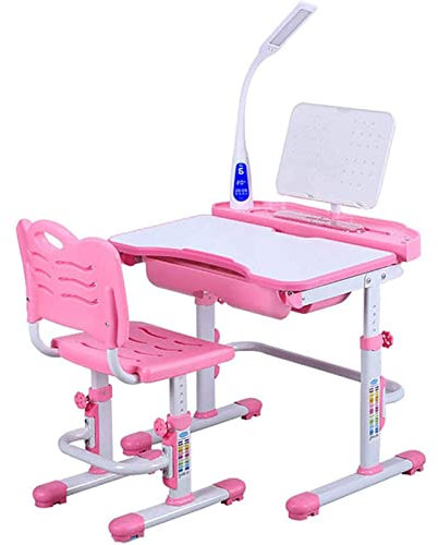 ZUMAHA Kinderschreibtisch Rosa Kinderschreibtisch und Stuhl-Set, höhenverstellbarer Arbeitstisch mit Augenschutzlampe & Leseständer, ergonomischer Schreibtisch Humanisiert