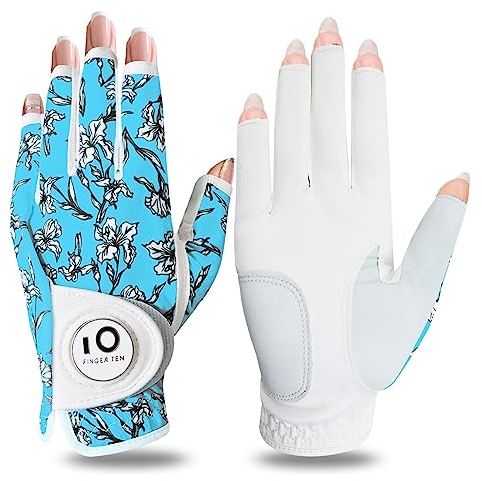 LOVMEAD Golfhandschuhe Damen Links Rechts Hand Leder Sommer mit Ballmarker, Golf Handschuhe Flexlite Verbesserte Griffigkeit (Grün, M, Links)