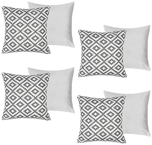 Brentfords Geometric Cushion Covers Filled, Decorative Outdoor Bench Cushion Insert Pads 45x45 Water Resistant Pack of 4, Grey