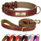 Didog Hundehalsband und Leine, aus Leder, für kleine, mittelgroße und große Hunde, 1,5 m, weich gepolsterte Leine, robustes Halsband mit graviertem Namensschild, Braun, Größe XL