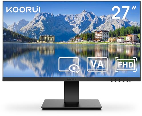 KOORUI Monitor 27 Pulgadas, 75 Hz, FHD 1080P, 5ms, para Colgar, sin Marco, HDMI, VGA, Inclinable, Cuidado de Los Ojos, Montaje en Pared VESA, Color Negro