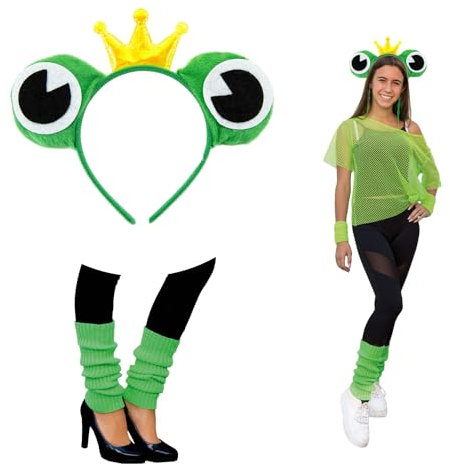 Oblique Unique® Frosch Kostüm Accessoire Set für Damen mit Frosch Augen Haarreif + Bein Stulpen Grün für Fasching Karneval Motto Party Grün