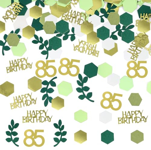 WenmthG - Konfetti 85. Geburtstag Deko Grün - 200 Stück Tischdeko für Frauen Männer - Streudeko Gold - Party Dekoration - 85 Jahre Tischdeko, Happy Birthday Confetti