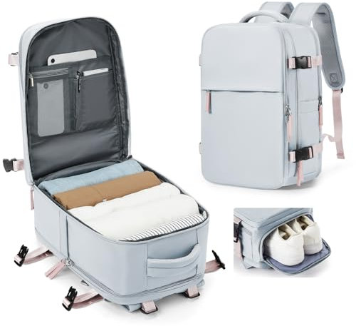 SZLX Zaino Ryanair 40x20x25 Bagaglio a Mano Easyjet Donna Zaino da Viaggio Aereo Borse da Cabina Impermeabile Uomo Adatto a PC da 14 pollici Travel Backpack per Sportivo Trekking,Grigio