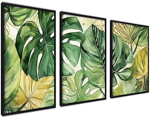 ag.art deco Set di 3 Quadri Moderni 40x50cm Cornice Nera Legno MDF Robusto | Set Monstera, Decorazione da Parete, per Soggiorno e Camera da Letto, Design Moderno, Vetro Protettivo, Cornice Resistente
