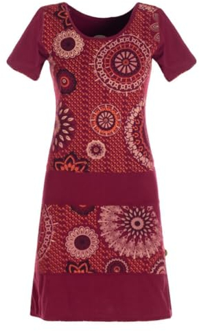 Vishes - Alternative Bekleidung - Kurzarm Damen Sommer-Kleid Mini-Kleid Tunika-Kleid T-Shirtkleid dunkelrot 38