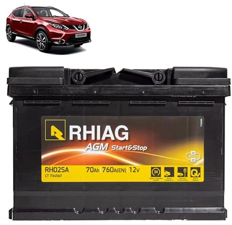 Batteria 70Ah A.G.M. per Nissan Qashqai 1.2 1.3 1.6 DIG-T benzina 2013+