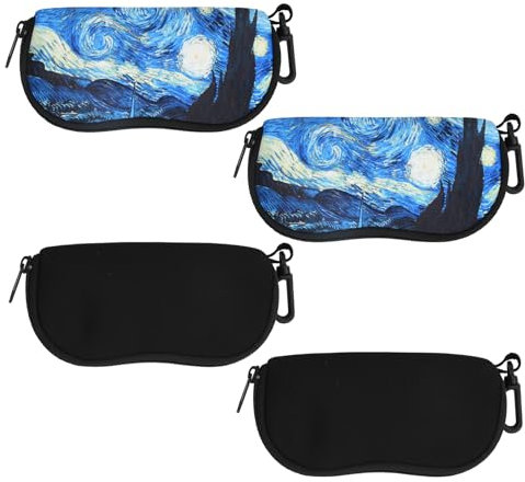 Shengxi 4 pezzi morbida occhiali custodia, Custodia per Occhiali con gancio Custodia morbida con Clip, Neoprene portatile da viaggio Occhiali, Ultra leggero, 18×8×3.5cm, nero e colore cielo stellato