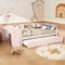 MYBOO Kinderbett Funktionbett 90x200 mit ausziehbarem Bett, Schreibtisch und 3 Regalen, Platzsparendes Jugendbett mit Lattenrost, Einzelbett Bettgestell Holzbett Gästebett, massives Kiefernholz, Rosa