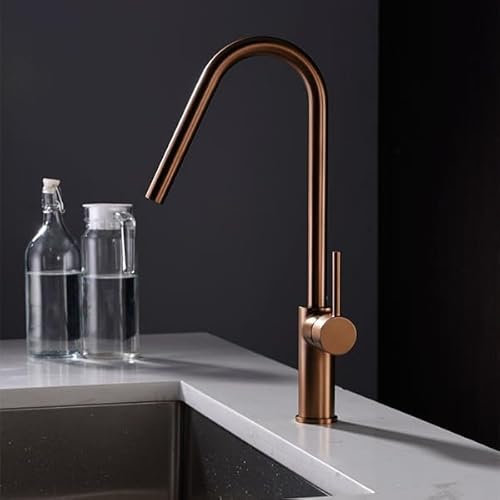 IMEX - Grifo de Cocina Alto | Grifo Monomando Fregadero | Griferia de Cocina | Grifo en Latón con Tecnología PVD | Serie Kenia | Color Oro Rosa Cepillado