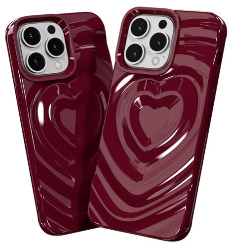 SharkProten Case for Apple iPhone 13 & iPhone 14, 3D Love Heart Water Ripple Shockproof Case, Ultra-thin TPU Anti-Scratch Anti-Fingerprint Phone Case, Wine Red