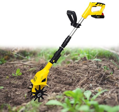 Kindevieft Electric Cordless Tiller Cultivator, Tiller for Gardening, Battery Powered Tiller, Garden Cultivator for Soil Loosening, Rotary Cultivator Working Width 10CM