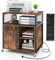COSTWAY Mobile File Cabinet, Lateral Stationery Storage Cabinet with Charging Station and Cable Management Hole, Home Office Rolling Printer Stand Side Filing Cupboard Document Organiser Unit (Brown)