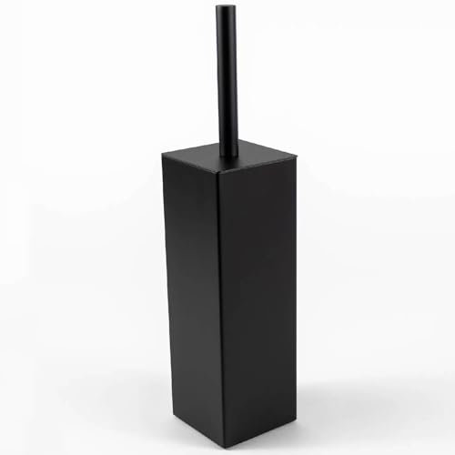 Pebble Grey™ Elemental Toilet Brush & Holder for Bathroom, Square Toilet Cleaner Brush, Anti-Rust, Freestanding, Bathroom Essentials (Matte Black)