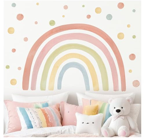 Little Deco Wandaufkleber Kinderzimmer Regenbogen Wandtattoo Punkte Wasserfarben Aquarell Boho Wandsticker Babyzimmer Schlafzimmer Deko DL5096-02-L