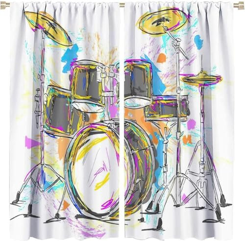 Kinder 3D Verdunkelungsvorhang Rockmusik 280 (B) X 250 (H) cm Mädchen Junge Blickdichter Vorhang 2Er Set Vorhänge Wohnzimmer Schlafzimmer Thermogardinen/Uv-Schutz/Schallschutz 9426351733236