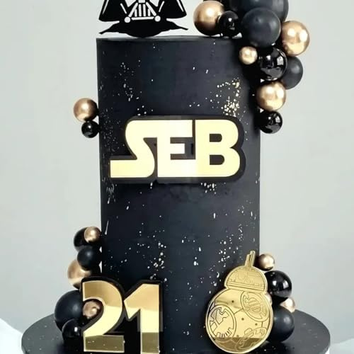Personalised Black and Gold Cake Topper, Perfect for Jedi Cakes