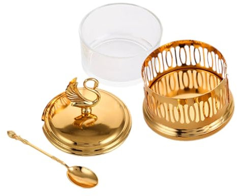Alipis Recipiente De Cristal Para Dulces Recipiente Para Granos De Café Recipiente Para Sal De Aleación De Zinc Con Tapa Y Cuchara Tarro Para Condimentos